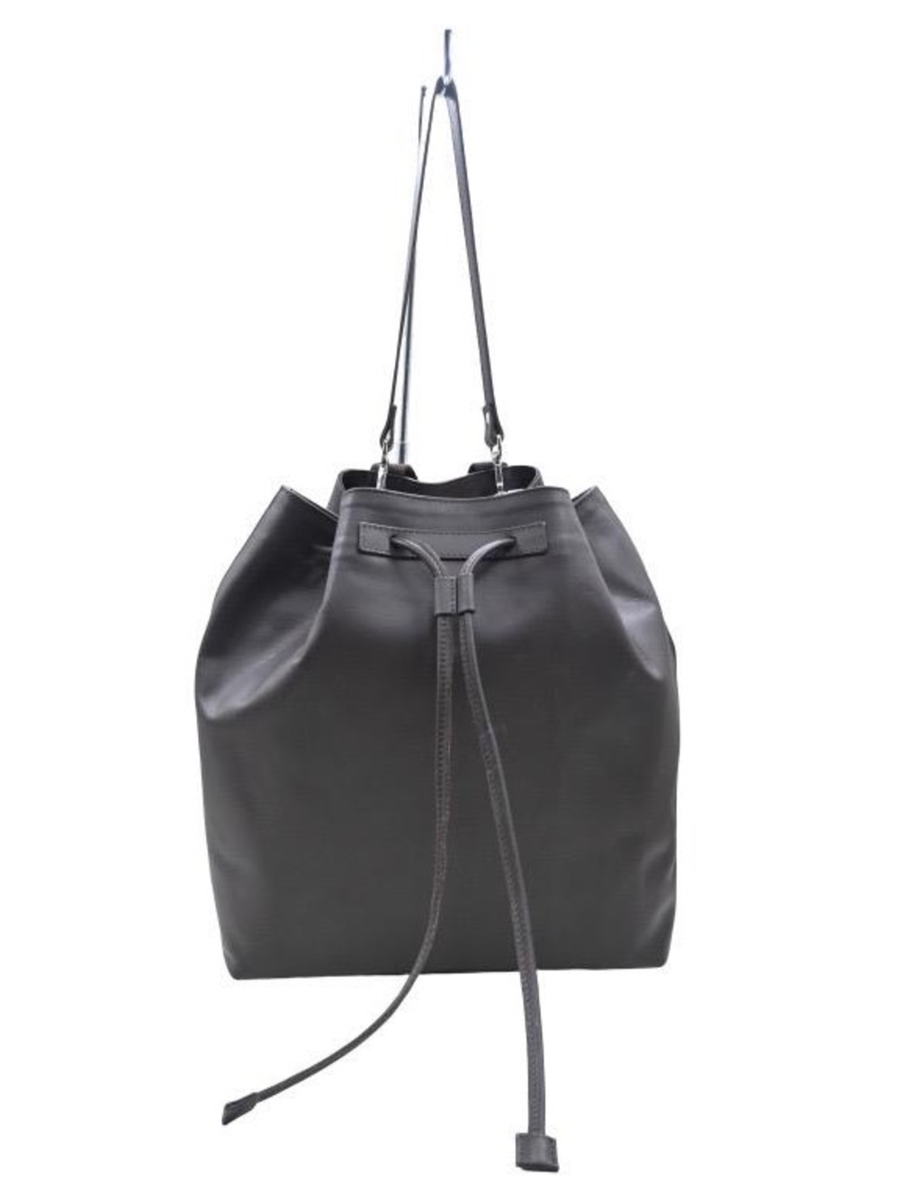 Classic Black Leather Drawstring Bucket Bag - Women